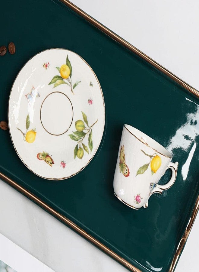 Sizikato Porcelain Cup and Saucer Set with Gold Trim, 3 Oz Mini Teacup Espresso Cup, Lemon and Butterfly Pattern - Image 3